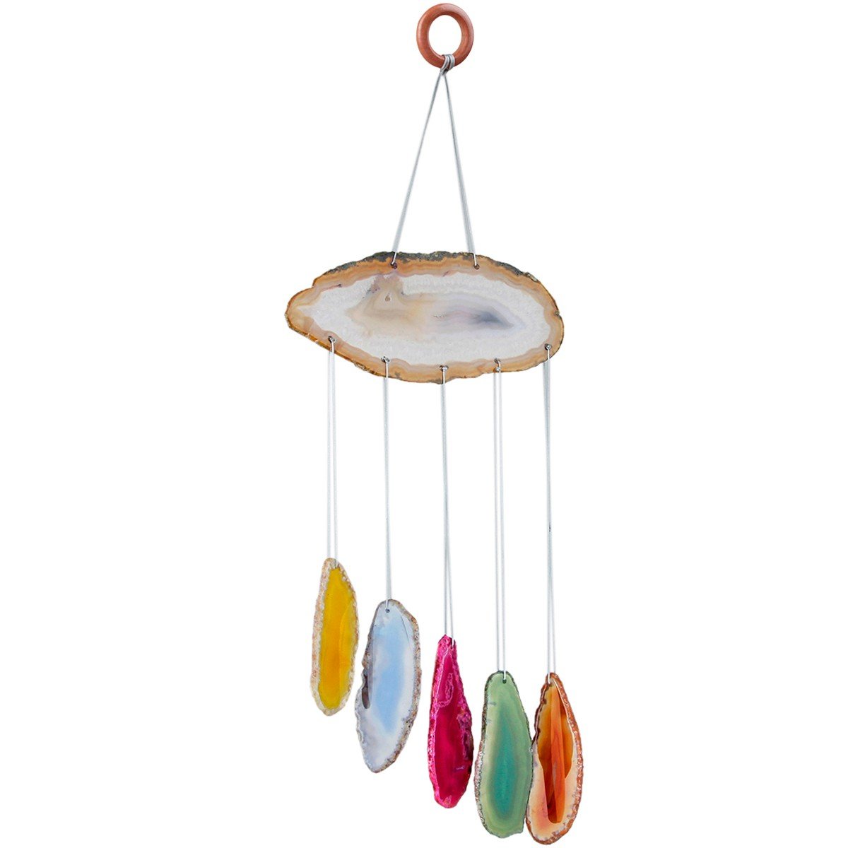 mookaitedecor Mixed Colour Agate Slice Crystal Wind Chime for Home Window Garden Indoor Outdoor Decoration, Healing Crystal Wall Art Hanging Ornament Reiki Wind Chime Gift Good Luck Feng Shui Decor