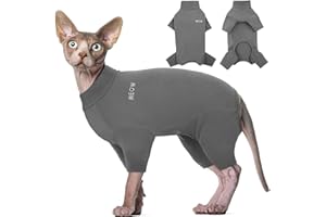 ROZKITCH Cat Pajamas for Cats Only, Breathable Soft Jumpers for Sphynx Only, Coat with Four Legs, Warm Sweater T-Shirt Pajamas Jumpsuit Vest Cornish Rex, Devon Rex, Peterbald Grey M
