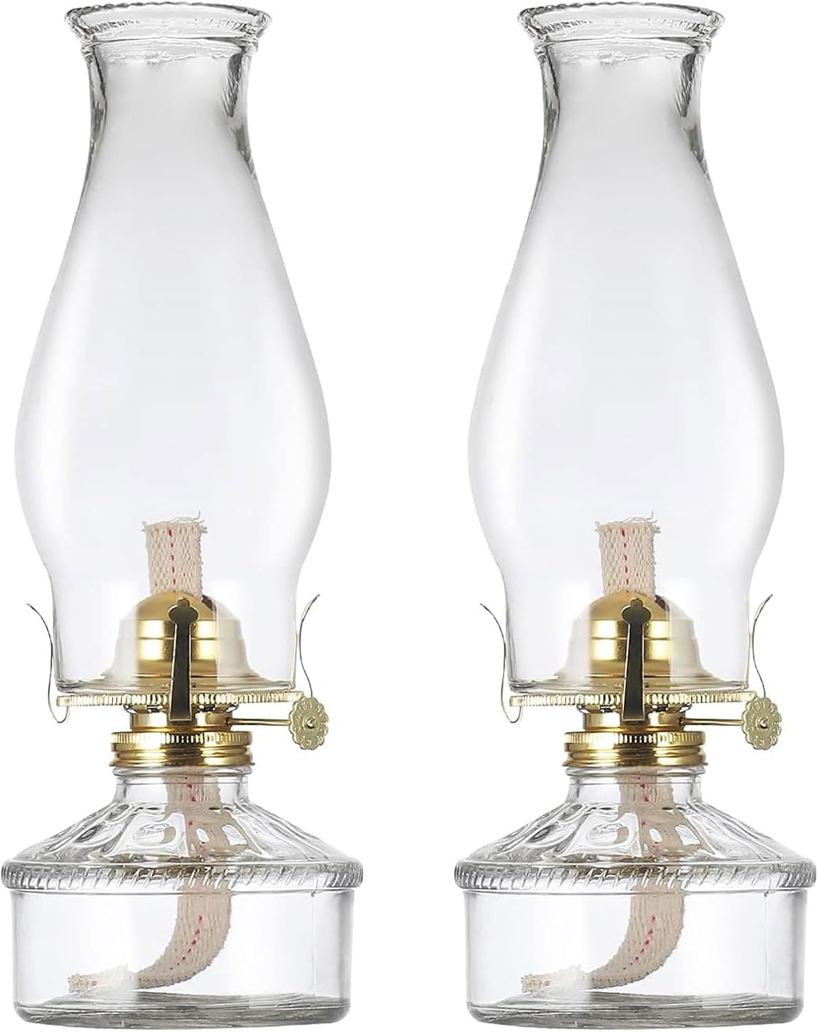 Oil Lamps & Accessories - DNRVK 2 Pieces Large Oil Lamps for Indoor Use Vintage Glass Classic Kerosene Lamp Rustic Clear Kerosene Hurricane Lantern Home Decor Oil Lantern for Tabletop Decor Emergency Lighting