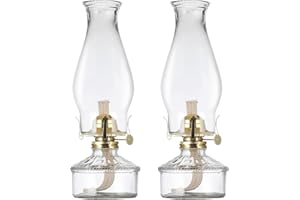 DNRVK 2 Pieces Large Oil Lamps for Indoor Use Vintage Glass Classic Kerosene Lamp Rustic Clear Kerosene Hurricane Lantern Home Decor Oil Lantern for Tabletop Decor Emergency Lighting