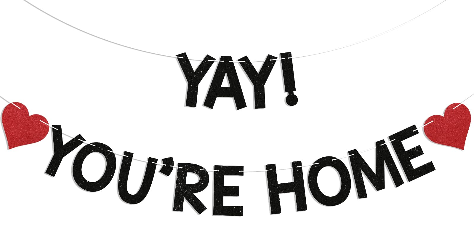 Photo 1 of Yay! You're Home! Banner - Welcome Back to Home Sign, Family Reunion Party Bunting Sign, Welcome Home Party Decorations Black Glitter