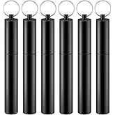 Bokon 6 Pcs Portable Toothpick Holder Airtight Aluminum Metal Joint Tube Storage Waterproof Pocket Purse Tube Container Holder with Keychain for Travel Picnic, Black