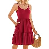 V FOR CITY Womens Built-in Bra Cami Dresses with Pockets Adjustable Strap V Neck Tiered Vacation Party Dress 2026