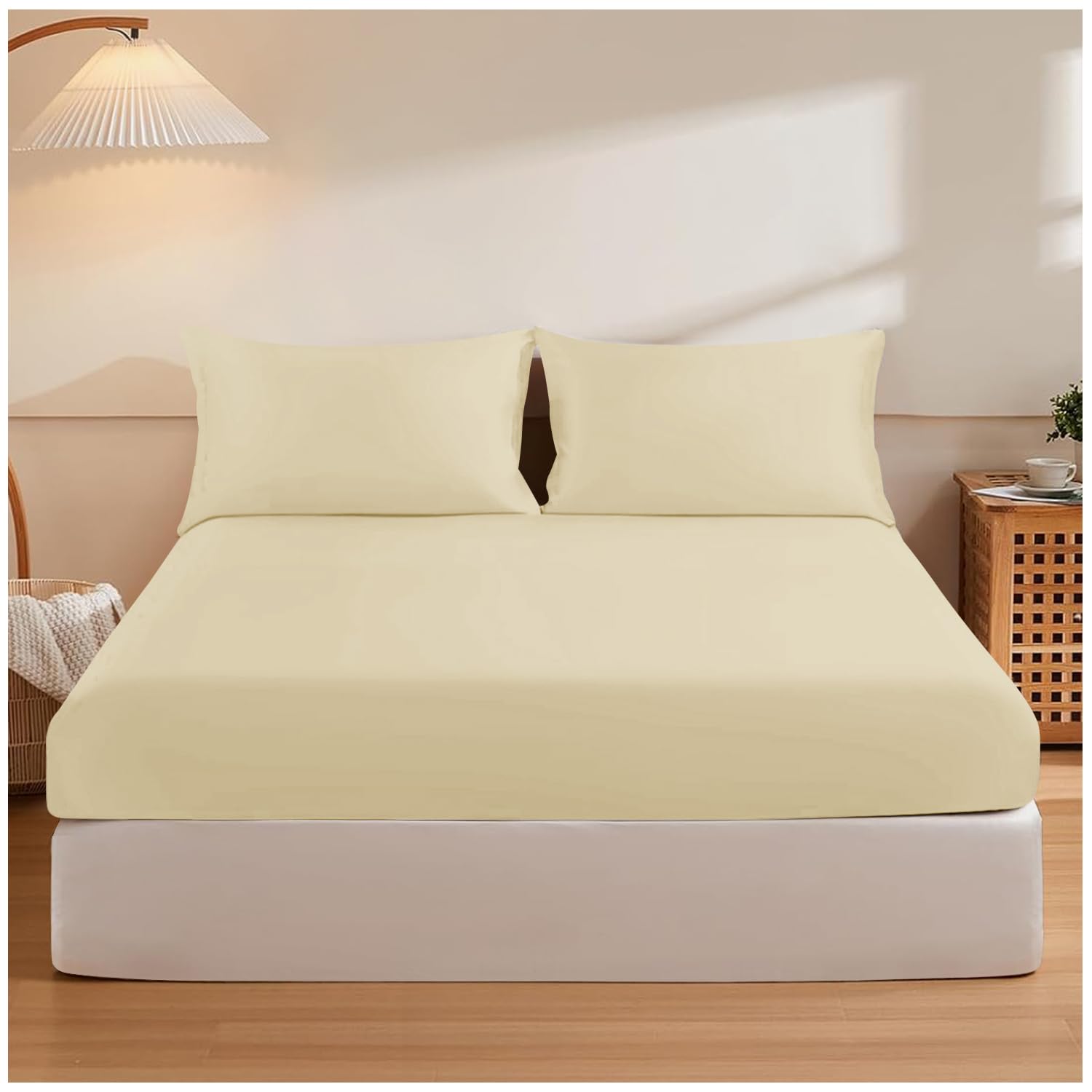 GC GAVENO CAVAILIA Supersoft Fitted Sheet King Size, 25 Cm Elastic Pocket Fade Resistant Bed Sheets, Cosy Bedding & Linen, Cream, 708360