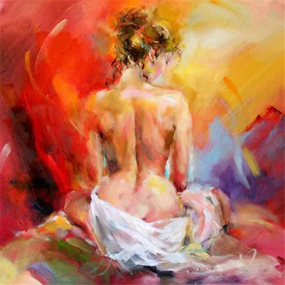 Paint By Numbers For Adults With Framed Canvas - Diy Full Set Of Assorted Color Oil Painting Kit And Brush Accessories -Sexy Nude Naked Woman,16X20