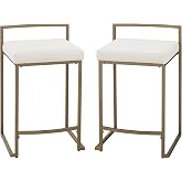 Crosley Furniture Harlowe Upholstered Counter Stools, Set of 2 | Kitchen Island and Counter Seating, Creme/Gold