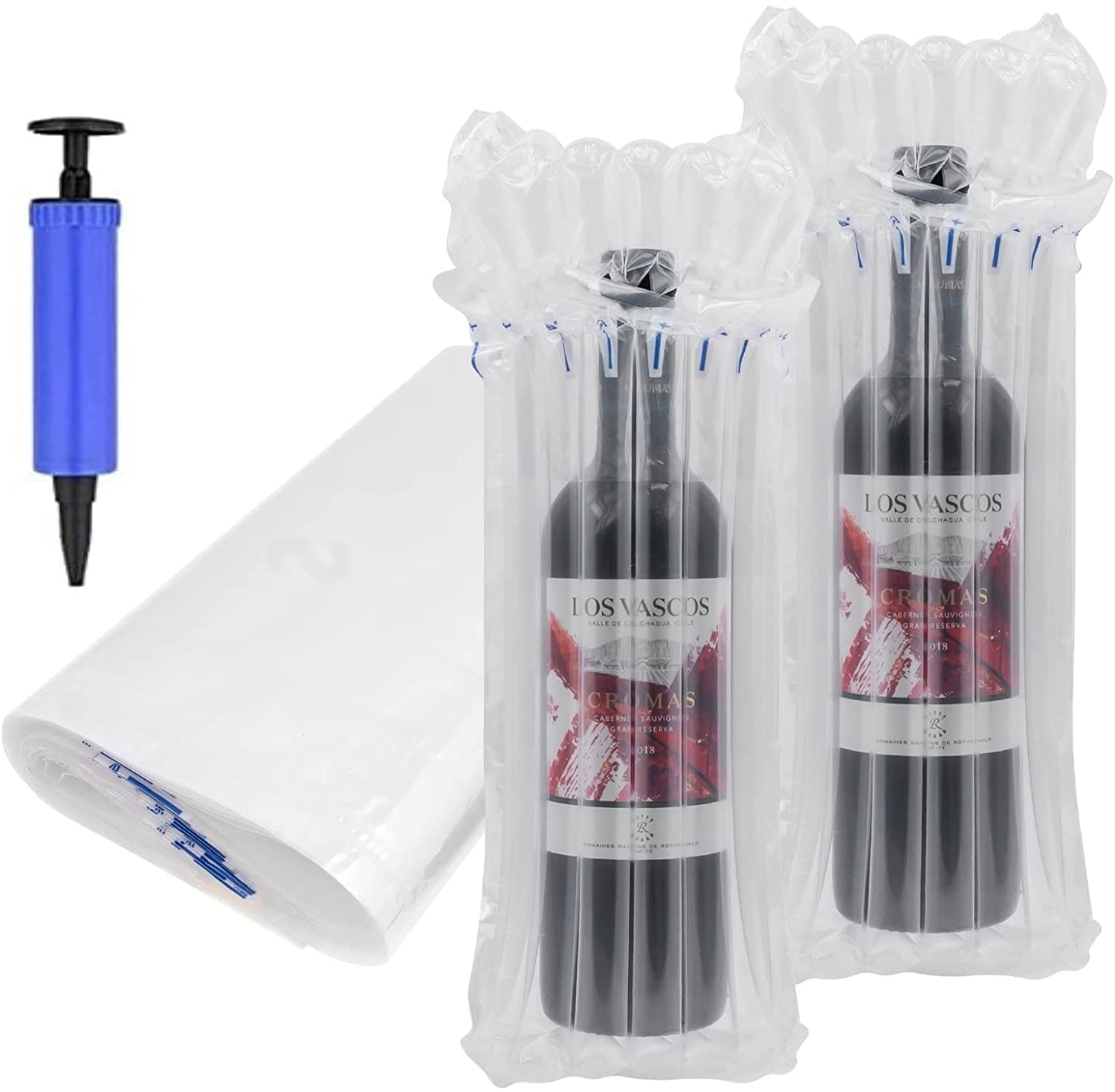 PIQIUQIU 10 wine bottle protectors and inflatable air columns bags for safe packaging and transport - with air pump (random colour)