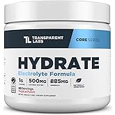 Transparent Labs Hydrate Naturally Sweetened Electrolytes Powder - Hydration Powder Electrolytes with Coconut Water, Calcium, Taurine, & Potassium - 40 Servings, Tropical Punch