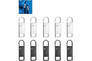 ZENITHFAST 10Pcs Zipper Pull, Metal Zipper Pull Replacement, Detachable Zippers Pull Tabs, Metal Zippers Handle Mend Fixer Tab Repair, for Luggage Suitcase Backpacks Jacket