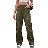 IVIR Cargo Pants Women High Waist Wide Leg Casual Pants with 7 Pockets Stretchy Drawstring Baggy Y2K Trousers