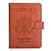 Vivefox RFID Leather Passport Holder Cover - Travel Passport Wallet Document Organizer Id Card Case (Brown- 1 (with Magnet Button))