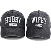 2 Pack Hubby Wifey Hats 2025, Couples Gifts for Bridal Shower Anniversary Honeymoon Engagement, Wedding for Him Her Wife Husband Mr Mrs Baseball Caps