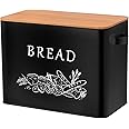 TeamFar Bread Box with Wooden Lid, 13.1” x 7.2” x 9.7” Metal Bread Container Storage Holder for Family Farmhouse Kitchen Coun