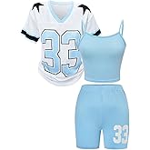Floerns Girl's 3 Piece Outfits Y2k Number Print Jersey Shirts and Shorts Set with Cami Tops