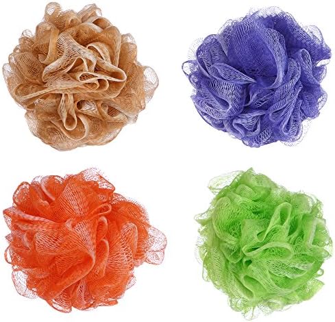 Angeltyr White Border Loofah Sponge set - Eco-friendly Exfoliating Bath Shower Ball Sponge of 4 Colors (50g/pc)