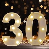 Led Light Up Numbers, 30th Birthday Decorations, Marquee Numbers Lights, Battery Powered Light Up Sign for 30 Decor Party (White)