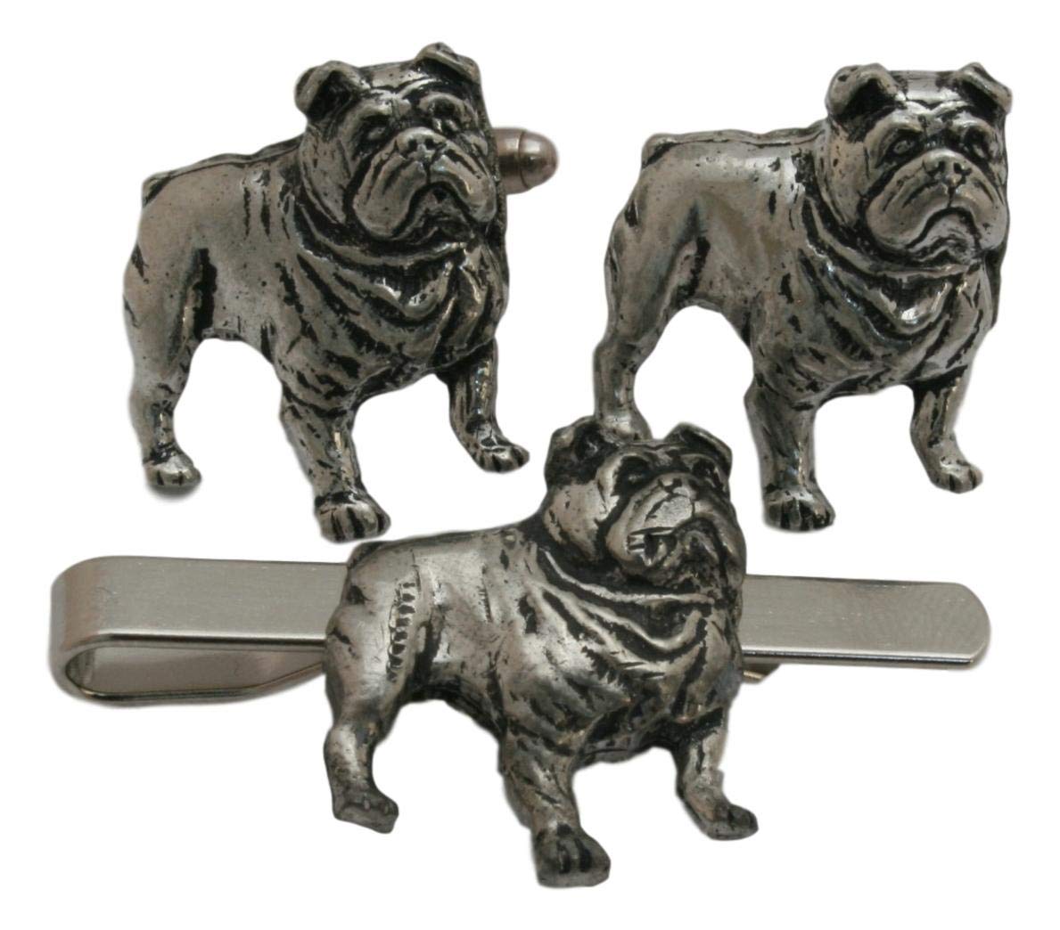 Bulldog Cufflinks and Tie Bar Slide Gift Set