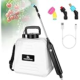 2 Gallon Battery Powered Sprayer, Electric Garden Sprayer, Pump Sprayer with 3 Mist Nozzles & USB Rechargeable Handle & Retractable Wand & Adjustable Strap for Lawn, Garden, Yard (White)