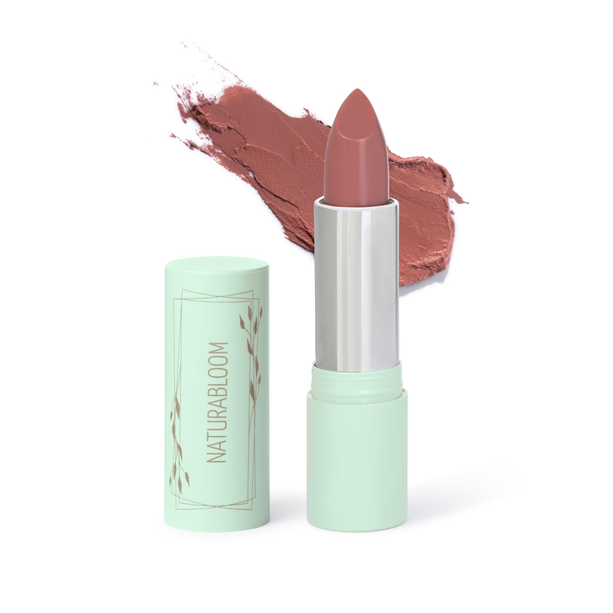 NATURABLOOM Hydrating Lipstick Long Lasting (Petalia) - 90% Natural, Vegan Nude Brown Lipstick, Highly-Pigmented Moisturising with Natural Oils, Vitamin E and D, Cream Finish Lip Color