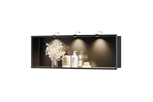 Neodrain Wall Niche with Non-dim LED Downlight - Matte Black Stainless Niche No Tile Needed 36x12 inch Shower Storage Niche