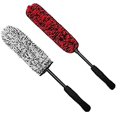 YeewayVeh 2PCS Car Wheel Brush Set, Long Handle Microfiber Wheel Rim Cleaner Brush & Bendable Wool Fiber Rim Brush for Car De