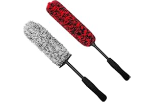 YeewayVeh 2PCS Car Wheel Brush Set, Long Handle Microfiber Wheel Rim Cleaner Brush & Bendable Wool Fiber Rim Brush for Car De