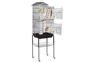 Yaheetech Bird Cage 64'' Medium Small Parrot Parakeet Bird Cages with Detachable Rolling Stand for Parrot Lovebirds Finches Parakeets Budgie Parrotlet Conures, Pet Flight Birdcage