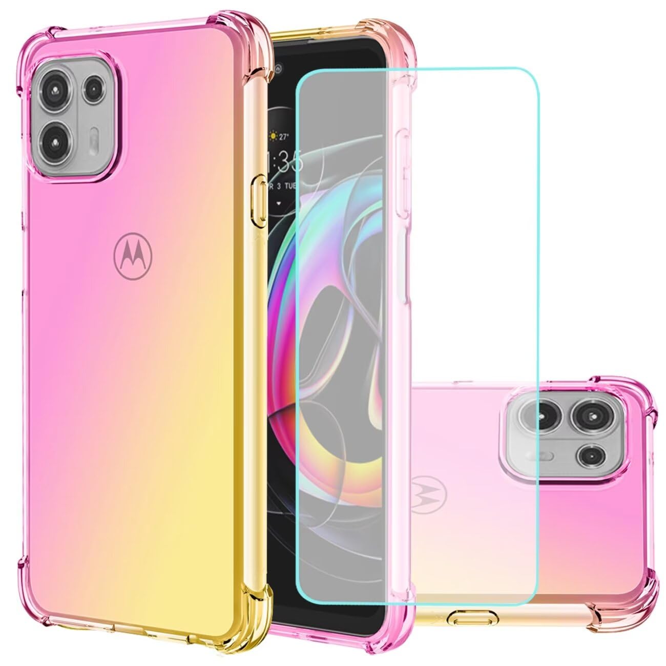Jhxtech for Moto Edge 20 Lite Case, Motorola Edge 20 Lite Case with Tempered Glass Screen Protector, Clear Gradient Case TPU Cover Protective Case for Motorola Moto Edge 20 Lite (Pink/Gold) — image 1