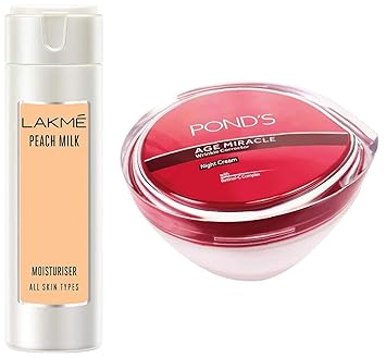 Lakme Peach Milk Moisturizer Body Lotion 200 ml & Pond's Age Miracle Wrinkle Corrector Night Cream, 50g
