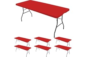 fani 6 Pieces Stretch Fabric Table Top Cap Cover, 6ft Spandex Table Covers Washable Elastic Universal Rectangle Table Cloth Protector for Home Party Banquet Picnic Wedding, 30 x 72 Inches, Red