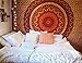 Bohemian Psychedelic Intricate Floral Design Kerala Tapestry Wall hanging Magical Thinking Tapestry Indian Hippie Bedspread Tapestry (Queen (84 X 85 inches approx), Orange-Red Border)