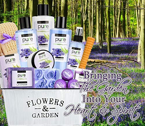 Valentines Day Gifts Lavender Essential Oil Spa Basket – Gardener Lavender Tin Gift Basket. Premium Bath Gift Basket for Birthday, Thank you, Anniversary Gift Best Holiday Spa Gift Set