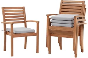 OC Orange-Casual Stackable Patio Dining Chairs Set of 4, Outdoor Acacia Wooden Chairs w/Armrest & Removeable Fabric Cushion, for Porch, Backyard, Garden, Indoor, Light Grey