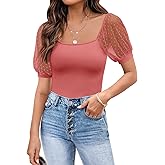 DOROSE Womens Summer Tops Sexy Casual Mesh Short Sleeve Shirts Blouses S-XXL
