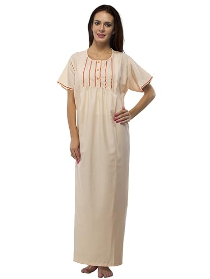 Comfortable Round Neck Peach Terry Cotton Half Sleeve Loose Fit Maternity Nighty