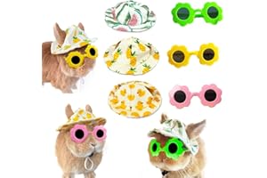 NOPIKKU 6 Pieces Small Animal Summer Hats & Sunglasses Small Pet Costume Outfit Accessories for Bunny Kitty Guinea Pig Puppy Chinchilla Ferrets