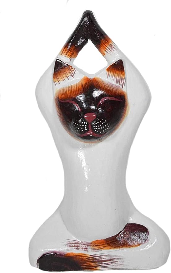 Amazon De Meditierend Yoga Kitty Statue Handbemalt Holz Geschnitzt Betend Katze Katzchen Schwarz