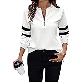 SHENHE Women's Half Zip Sweatshirt Crew Neck Long Sleeve Striped Sweater Pullover Going Out Top