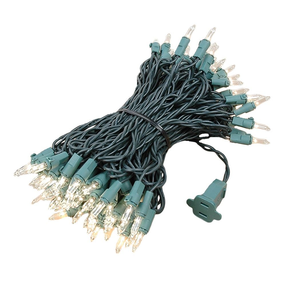 Photo 1 of ***white wiring with orange bulbs*** Novelty Lights 50 Feet 100 Bulbs Traditional Incandescent Mini Lights, Clear on Green Wire with 6" Spacing, Commercial Grade and UL Listed for Indoor/Outdoor Use, End-to-End Connectable
