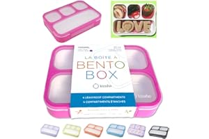 KINSHO Bento Lunch Box for Girls, Kids Adults | Snack Containers with 4 Compartment Dividers, Boxes for School Pre-School Daycare Lunches BPA Free, Food and Microwave Safe | Pink Rose (1 Pack)