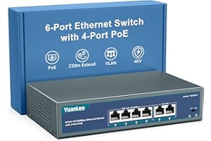YuanLey 4 Port PoE Switch with 2 Ethernet Uplink, 4 Port PoE+ 100Mbps, 78W 802.3af/at, Extend Function, One-Key VLAN, Metal, 