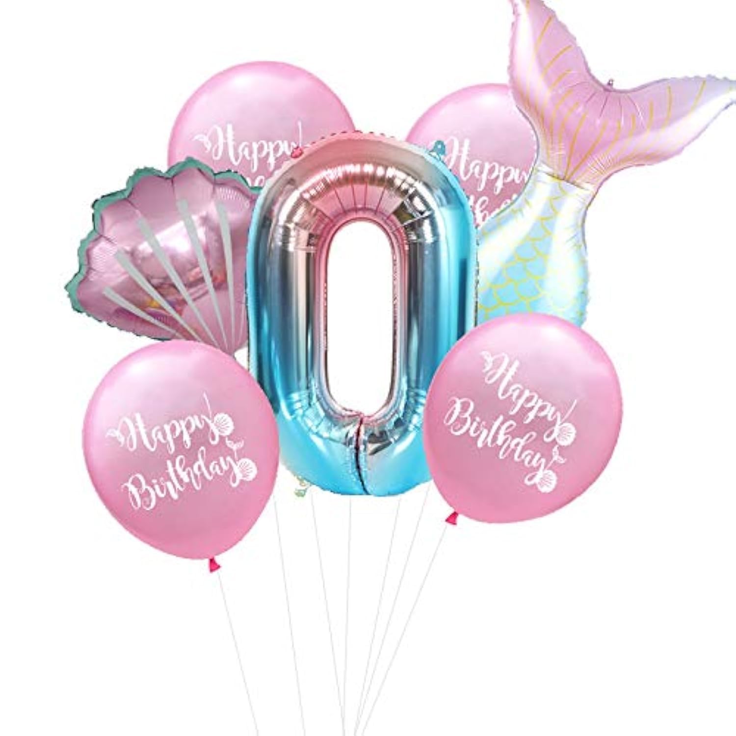 7PCs Mermaid Foil Balloons Set Mermaid Sea Theme Birthday Party Decoration 32 Inch Number Foil Balloon Shell Helium Balloon (Pink-0)