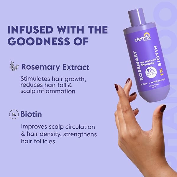 CLENSTA ROSEMARY ANTI HAIR LOSS SHAMPOO | 8.45 FL OZ (250ML) | STRENGTHENS HAIR & ADDS SHINE | WITH BIOTIN FOR HAIR GROWTH | SULFATE FREE | FOR MEN & WOMEN