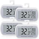 AEVETE 4 Pack Waterproof Digital Refrigerator Freezer Thermometer Large LCD | Fridge freezer room thermometer with magnetic Back, no Frills easy to read