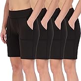 Real Essentials 4 Pack: Women's 9" Bermuda Long High Waisted Shorts with Pockets Casual Workout Athletic (Available in Plus)