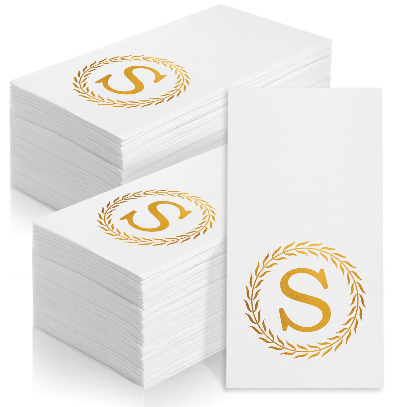 Photo 1 of 100 Gold Monogram Disposable Napkins - Letter S Hand Towels Decorative, Dinner Napkins for Guest, Monogrammed Hand Towels for Bathroom Wedding Birthday Party Baby Shower