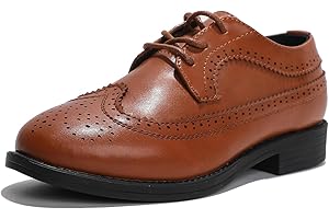 kkdom Boys Girls Oxfords Shoes Formal Leather Wingtip Lace Up Dress Shoes