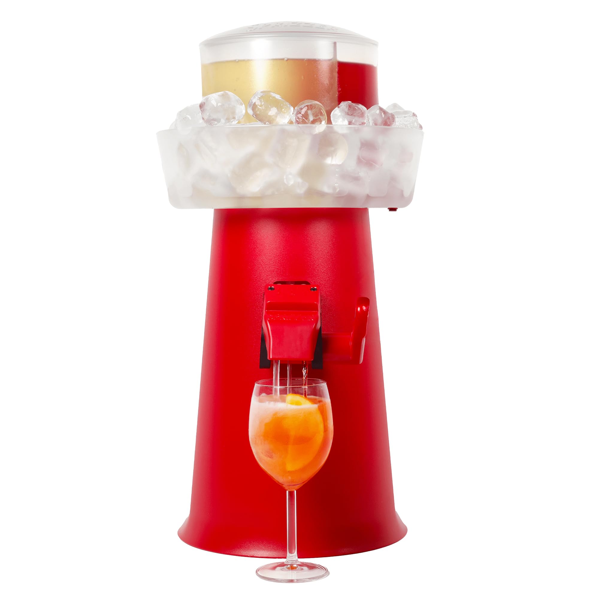 Spritzer - Máquina Spritzer para Spritz, Dispensador de Aperitivo con Mezclador para Aperol Spritz, con Depósito de Hielo, 3L, Dispensador Manual sin Electricidad ni Pilas, Rojo, Made in Italy