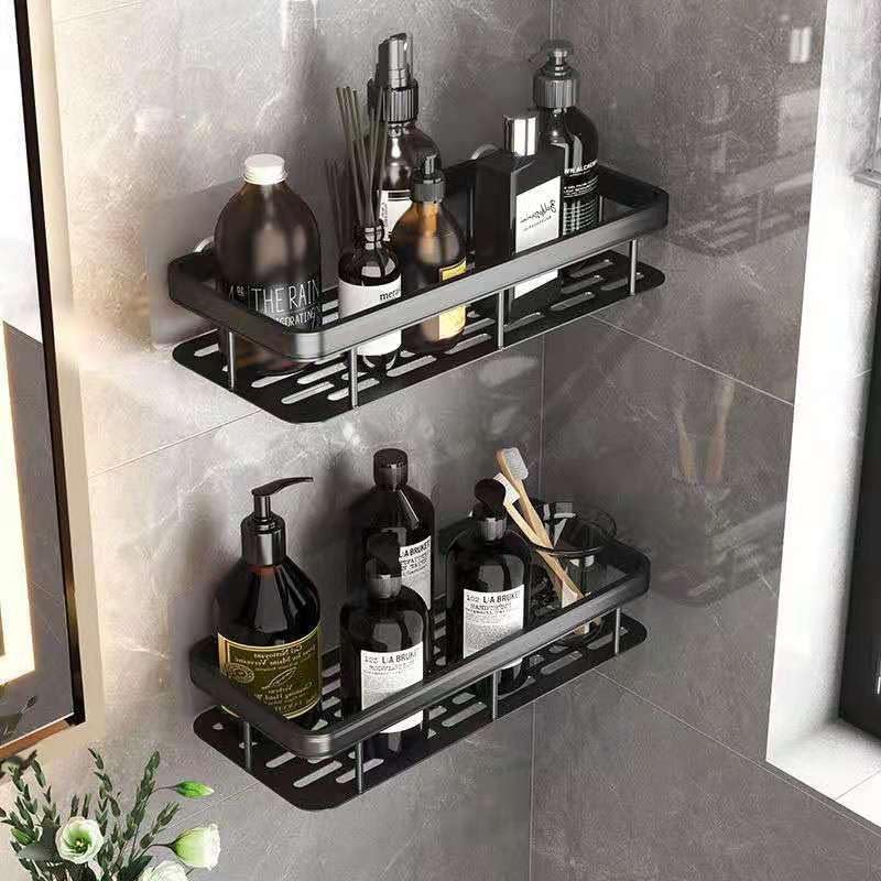 Shower Caddy Shelf 2 Pack - Thickened Upgraded Version, Adhesive Black Bathroom Rack - No Drilling Wall Mounted, Rustproof Organizer for Bathroom, Toilet, Kitchen