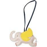 JASKFG Cute Elephant Bag Charm Keychain, Faux Leather, 8.66 x 4.7 inches, Beige with Yellow Accents